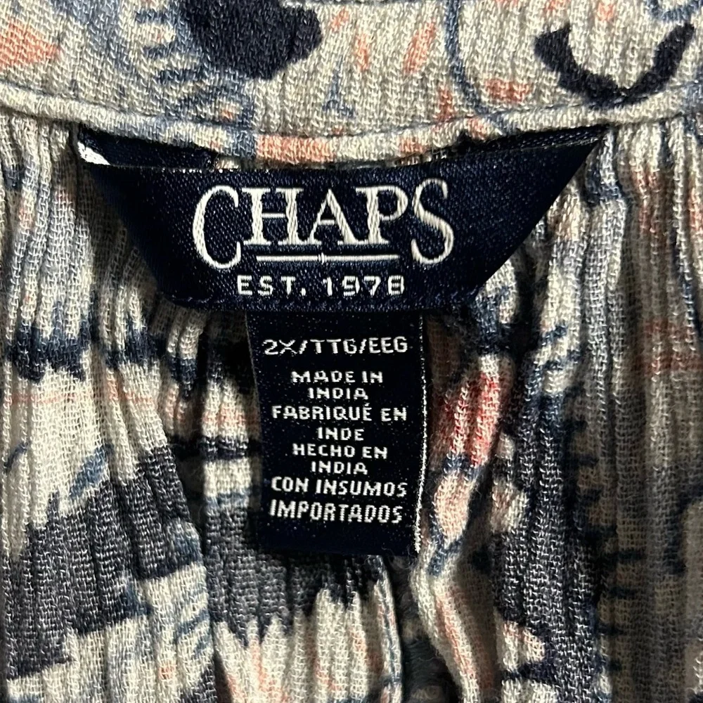 Chaps Blue‎ Ruffled Buttoned Blouse - Picture 3 of 4